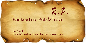 Raskovics Petúnia névjegykártya